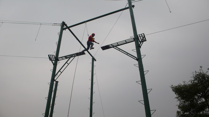 Broken bridge at high altitude, overcome yourself, jump over 