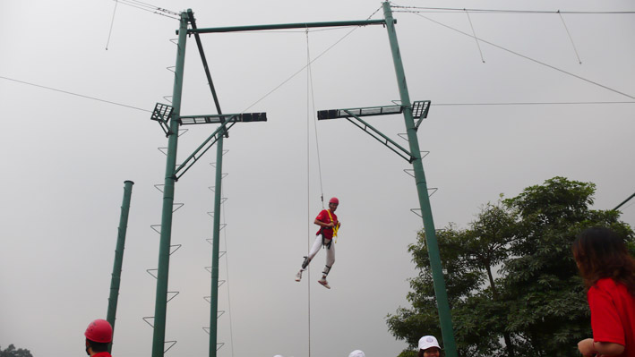 Broken bridge at high altitude, overcome yourself, jump over 