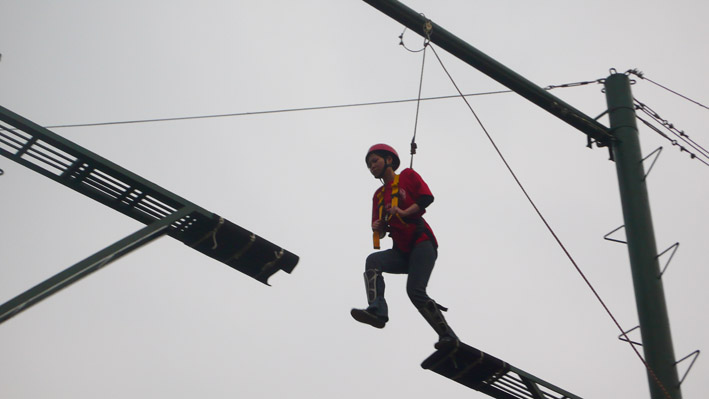 Broken bridge at high altitude, overcome yourself, jump over 